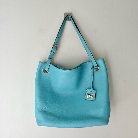 Dooney and Bourke | Light Aqua Blue Leather Portofino Grommet Shopper Tote Bag - Picture 13 of 13